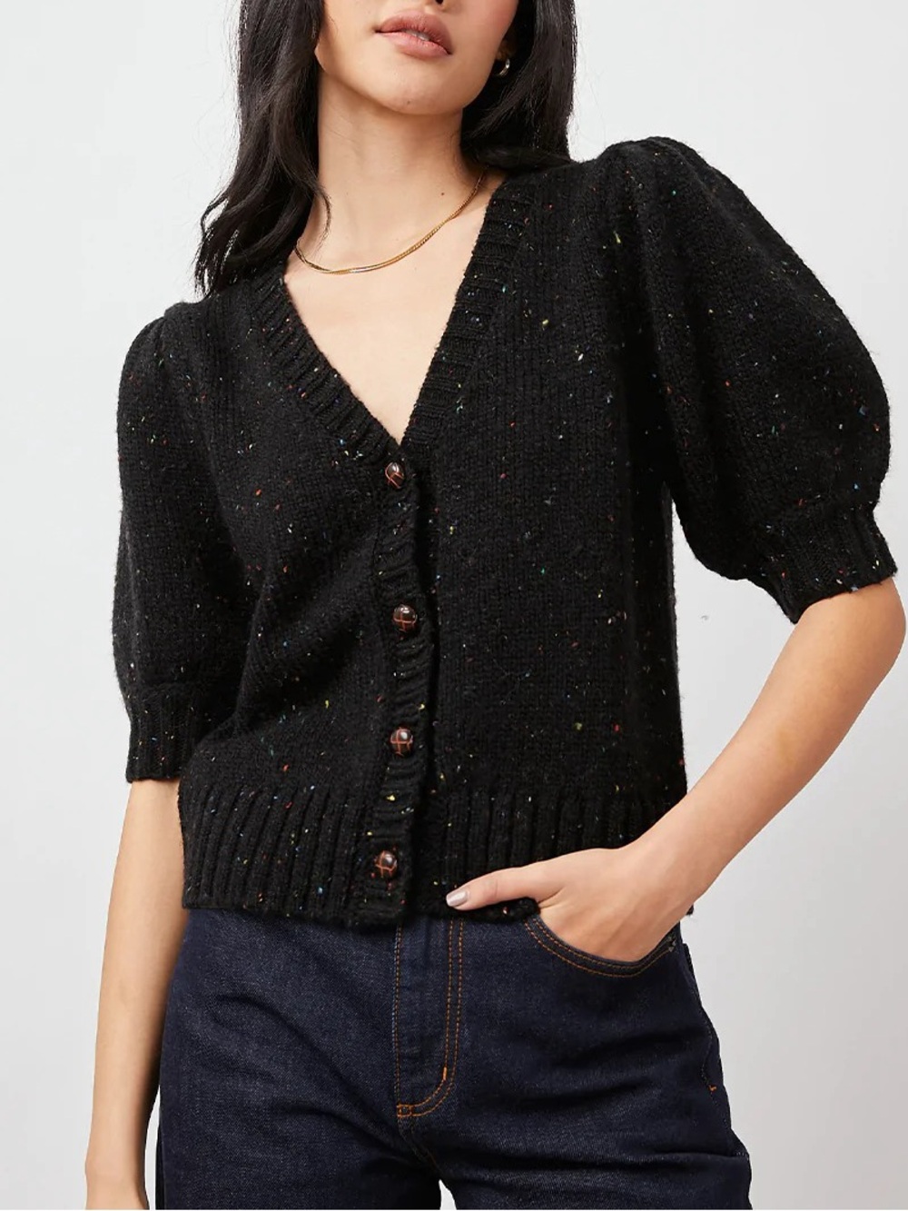 Rails Isla Black Confetti Wool Blend Button Up Sweater Top Size L
